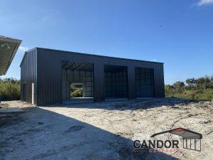 PHOTO 2 - 40'w x 60'd x 16'h Vertical Roof Vertical Sides Doors Open & Closed