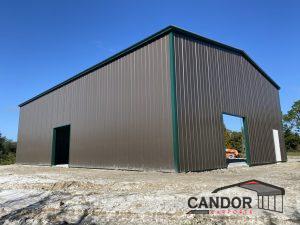 PHOTO 3 - 40'w x 60'd x 16'h Vertical Roof Vertical Sides Doors Open & Closed